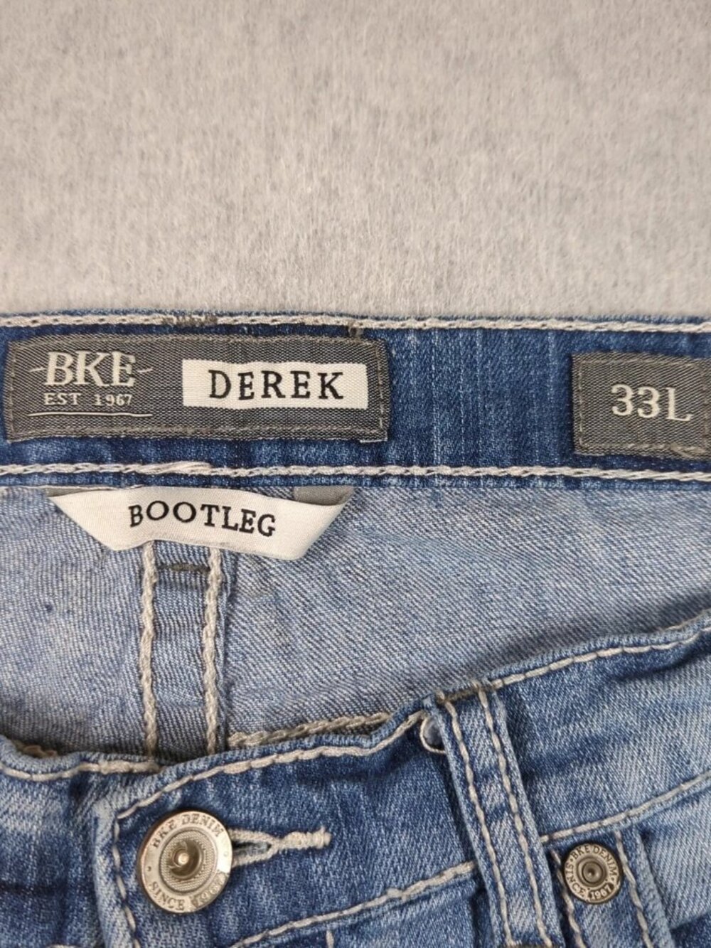 BKE Derek Jeans Mens 33L (Fit 36x33) Bootleg Stretch Denim Whiskers Cowboy Rodeo - Picture 2 of 8